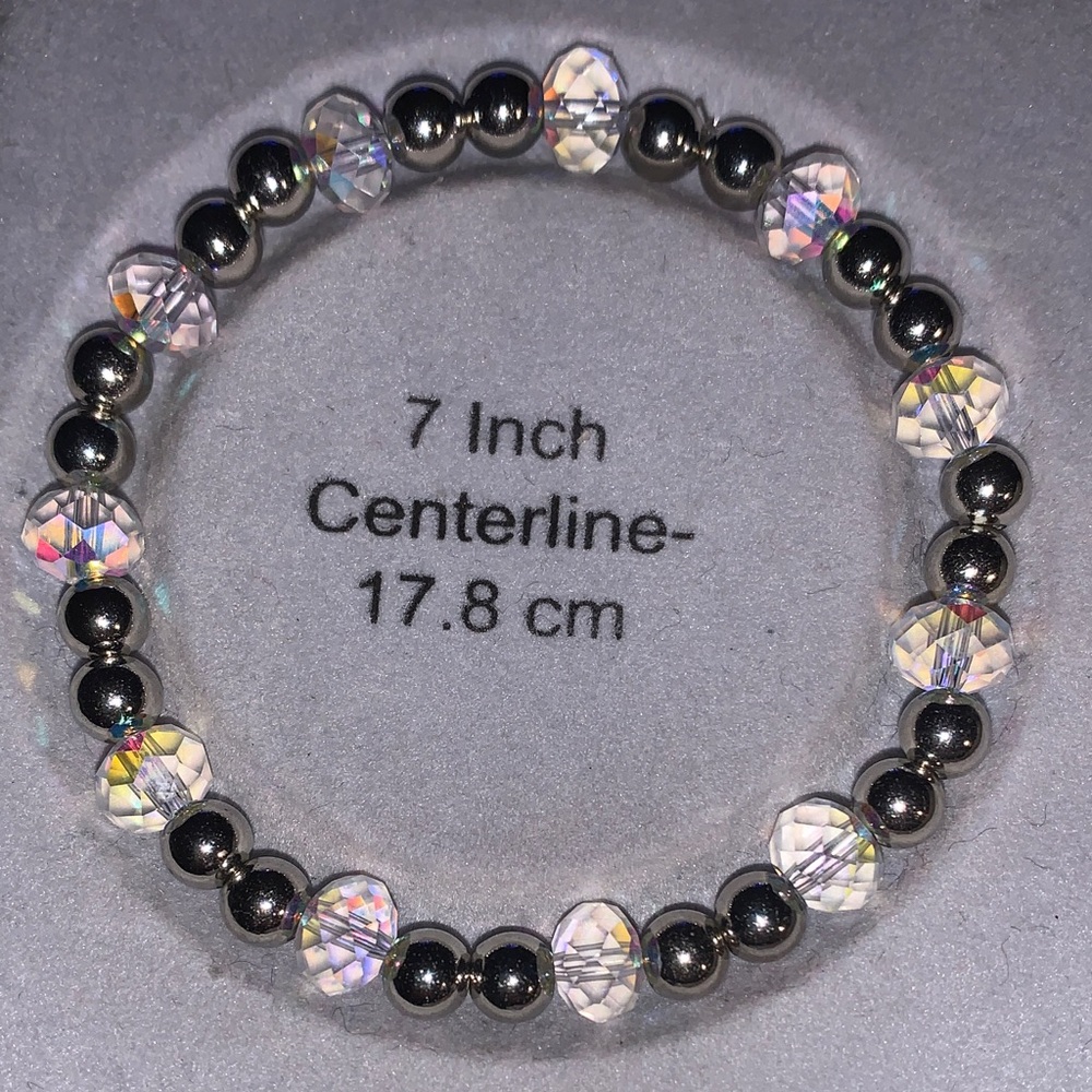 Aurora borealis Crystal and Silver Beaded stretch Bracelet